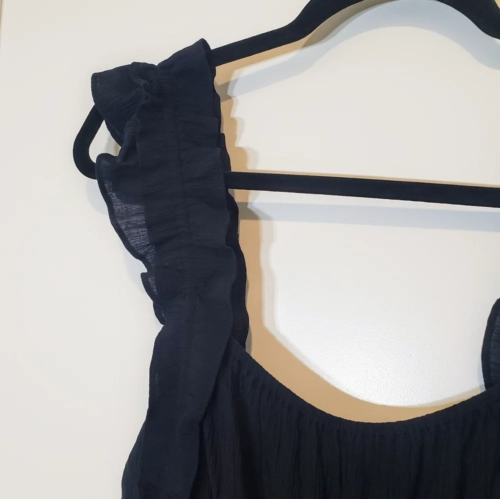 Abercrombie & Fitch Maxi Dress Size Med Tall Viscose Black Smocked Tiere…